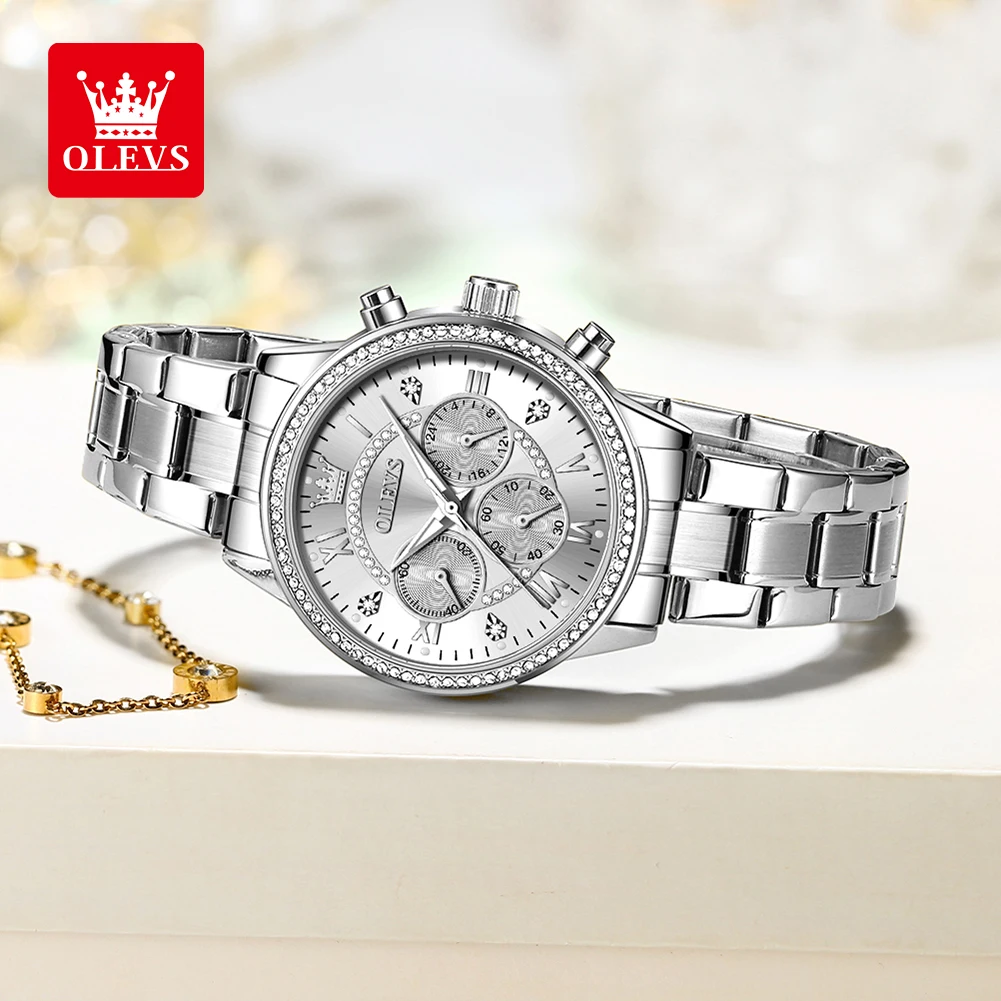 OLEVS TY715 Watches For Woman Original Quartz Wristwatch Waterproof Luminous Stainless Steel Multifunctional Ladies Watch Gift