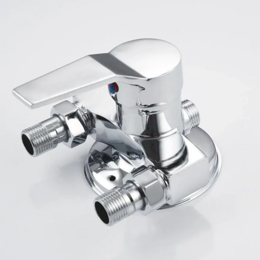 Bath Shower Faucet Exposed Shower Valve Chromed Brass Mixer Valve Wall Mounted 2-Outlets 6662