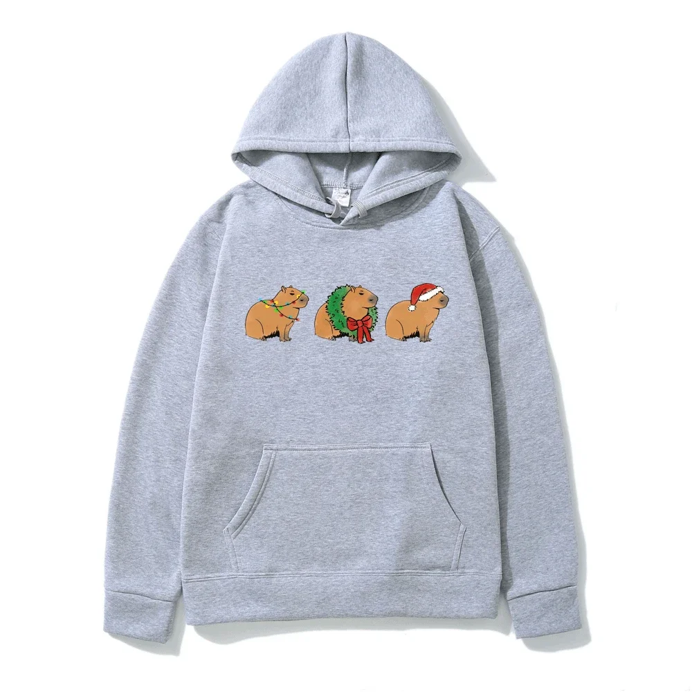 Christmas Capybara Cartoon Fashion felpa con cappuccio da uomo 2023 a maniche lunghe felpa Streetwear Pullover felpe con cappuccio in pile invernale