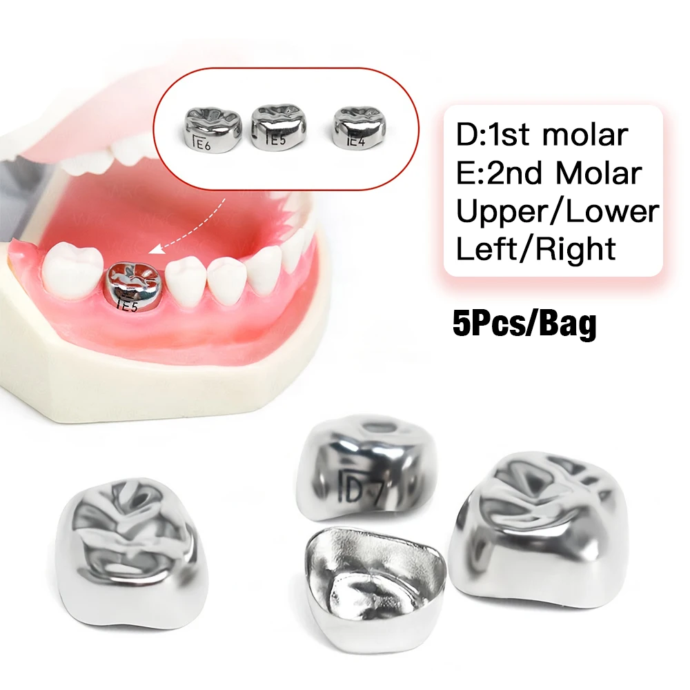 Dental Temporary Crowns 5pcs/bag Stainless Steel Pedo Molar Crown Refill Kit 1st 2nd Preformed Kids Primary Orthodontic Material