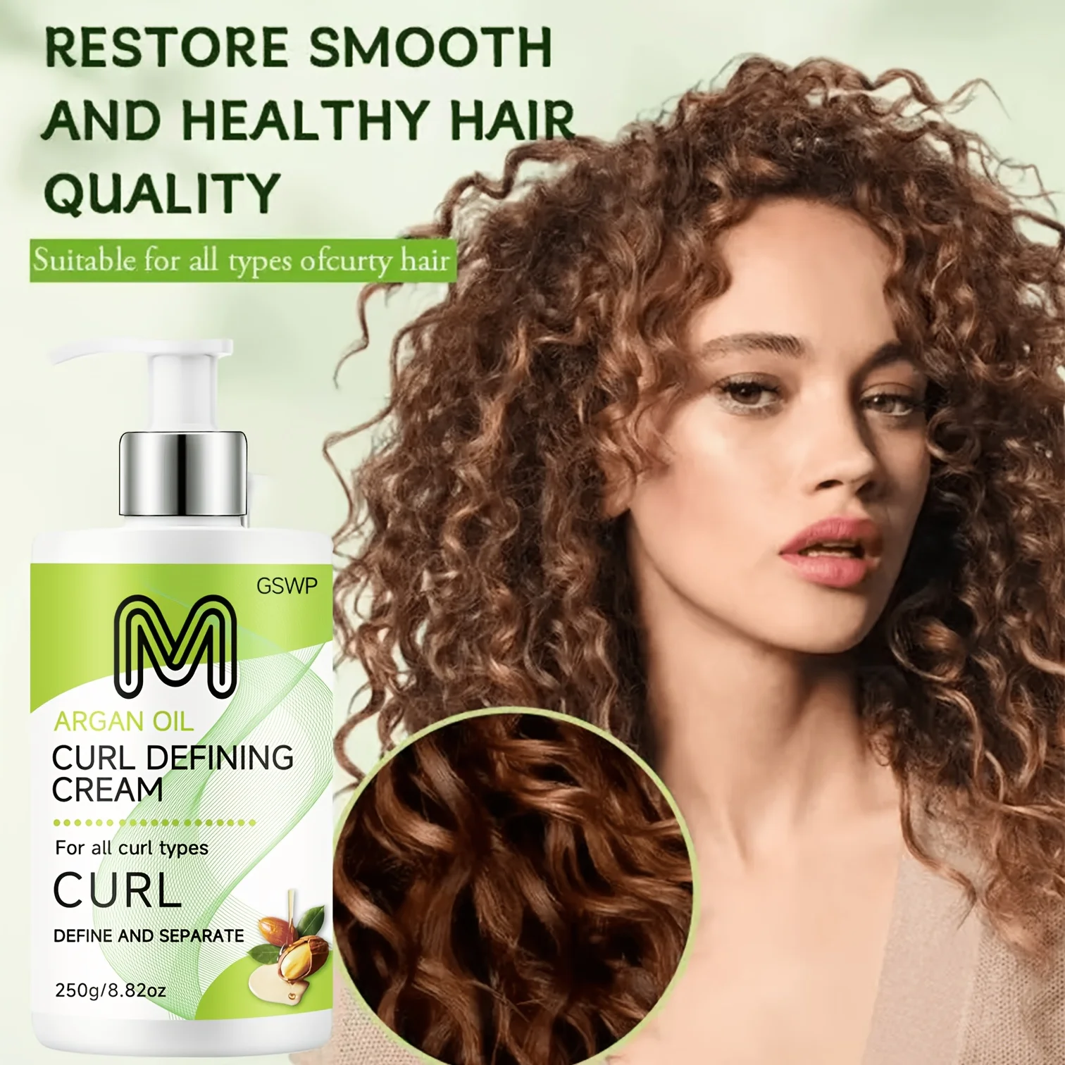 GSWP Curl Defining Cream, Containing, Castor Oil, Keratin, Styling Curls, Controlling Frizz. 250/500g