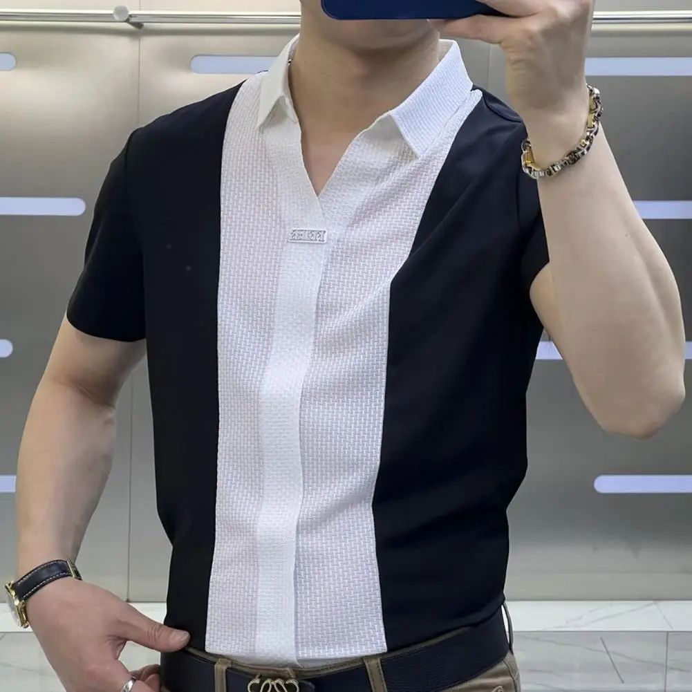 Camiseta de negocios para hombre, camisa de manga corta con cuello vuelto, transpirable, Formal, informal, ajustada