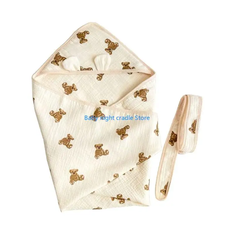 

J2FF Soft and Breathable Cotton Baby Blanket for Newborns 4-Layer Cartoon Print Muslin Towel Swaddles Wrap Stroller Cover