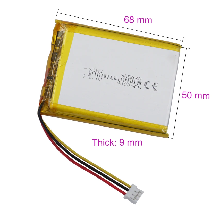 3.7V 4000mAh 14.8Wh Li-Polymer Replacement Lipo Rechargeable Battery 3 Wires JST 3Pin 2.0mm Connector NTC for Thermistor 905068