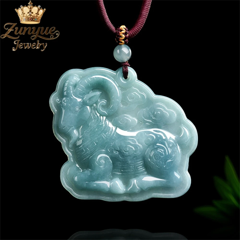 

Natural Genuine Blue Water Jadeite Zodiac Sheep Pendant Luxury Quality Fashion Fine Jewelry Exquisite Elegant Charms Popular