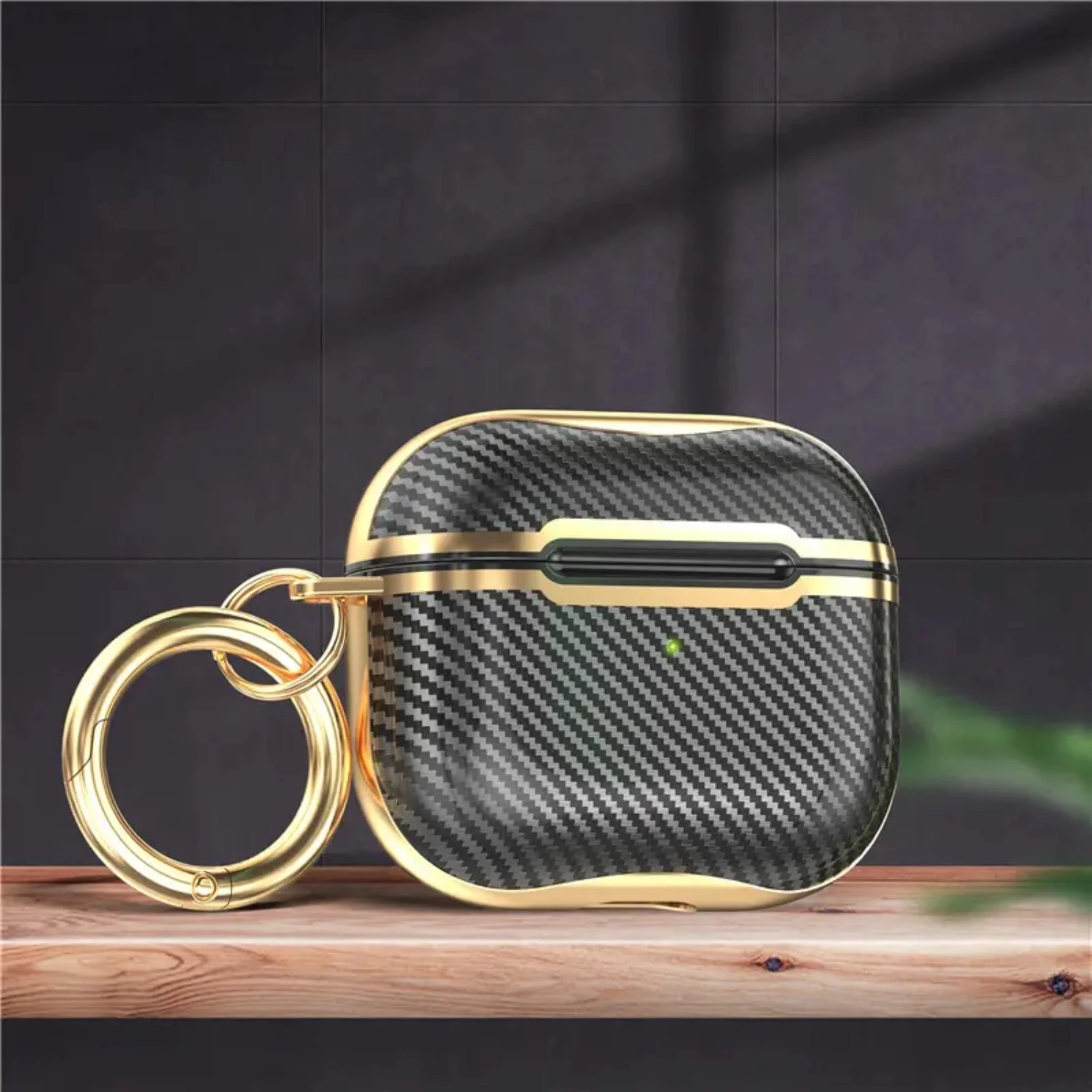 

Suitable For Apple Airpodspro2 Headphone Protective Shell Cover Jade Pattern Carbon Fiber Electroplating Gold Edge 3rd Generatio