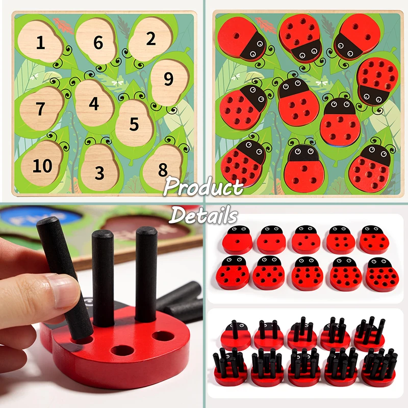 Marienkäfer-Stabzählspiel, Montessori-Mathe-Spielzeug für Kleinkinder, Zahlen und Mengen lernen, passendes sensorisches Lernspielzeug
