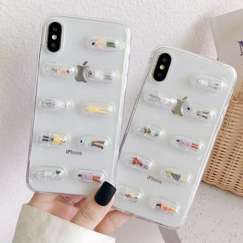 Чехол для телефона с мультяшной капсулой для iPhone 17promax16 15 14 13, милый эпоксидный прозрачный мягкий чехол из ТПУ, универсальный дизайн