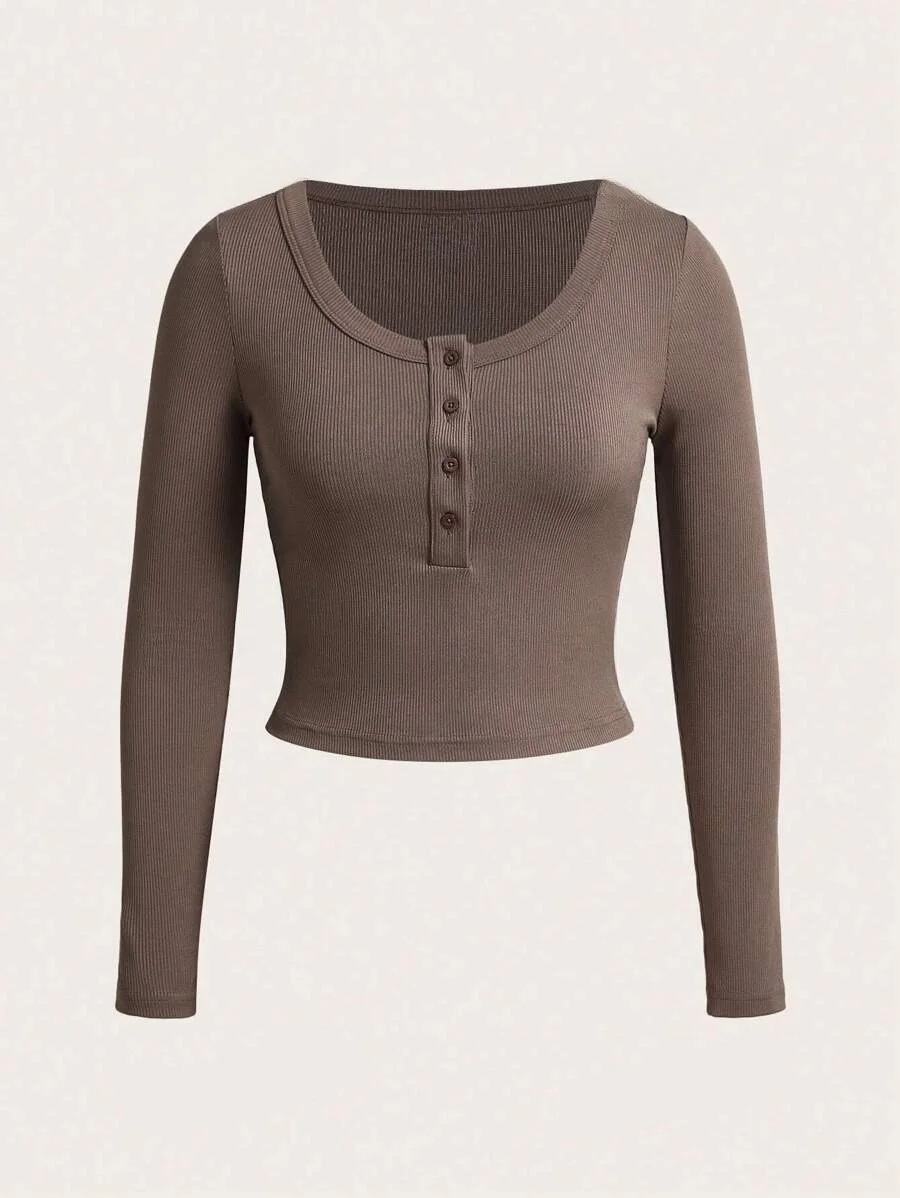 Womens Long Sleeve Shirts Going Out Fall Clothes Casual Henley Tops Ribbed Knit Blouses Fashion Trendy Outfits