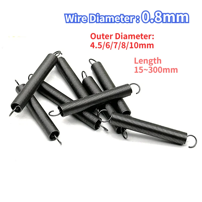 Opening Hook Stretching and Pulling Back Coil Spring Steel Wire Diameter 0.8mm Outer Diameter 4.5/6/7/8/10mm Length 15~300mm