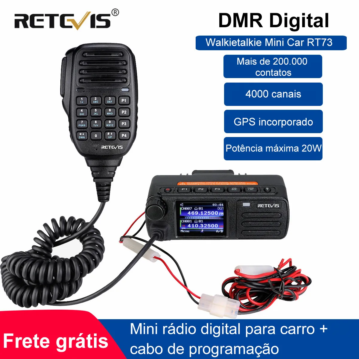 Retevis rt73 rádio do carro móvel rádio presunto vhf uhf autoradio dmr estação de rádio móvel digital gps transceptor base para acampamento