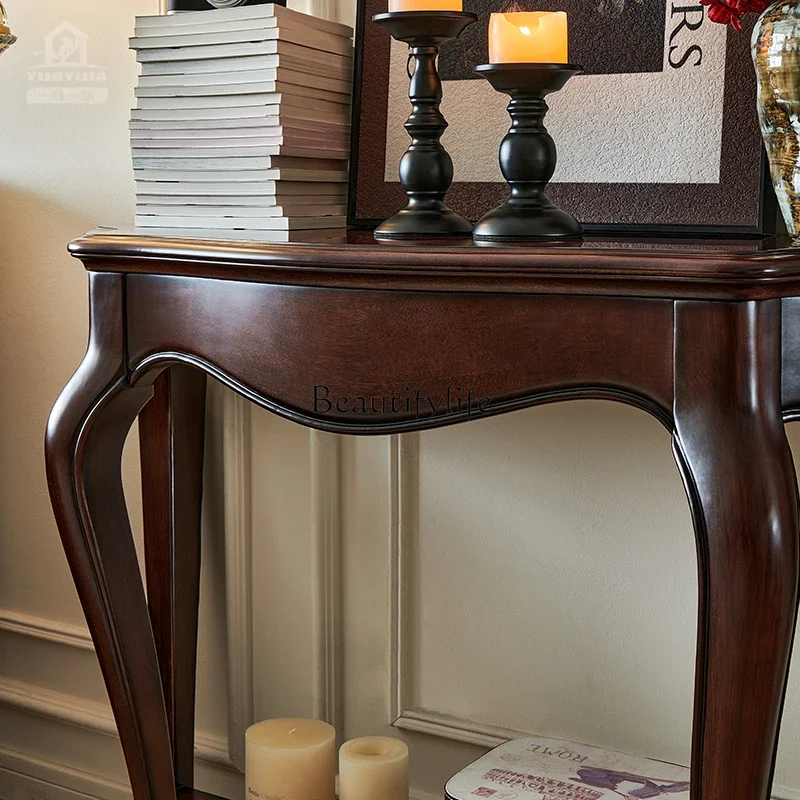 American solid wood porch cabinet, gold silk teak all solid wood living room against the wall, log porch