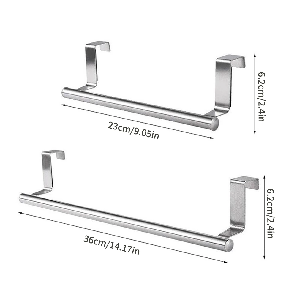 1 Towel Hanging Rod For Home Door, Non-Punching Stainless Steel Towel Rack, Bathroom, Kitchen Single Bar Towel Rod, Silver image 6