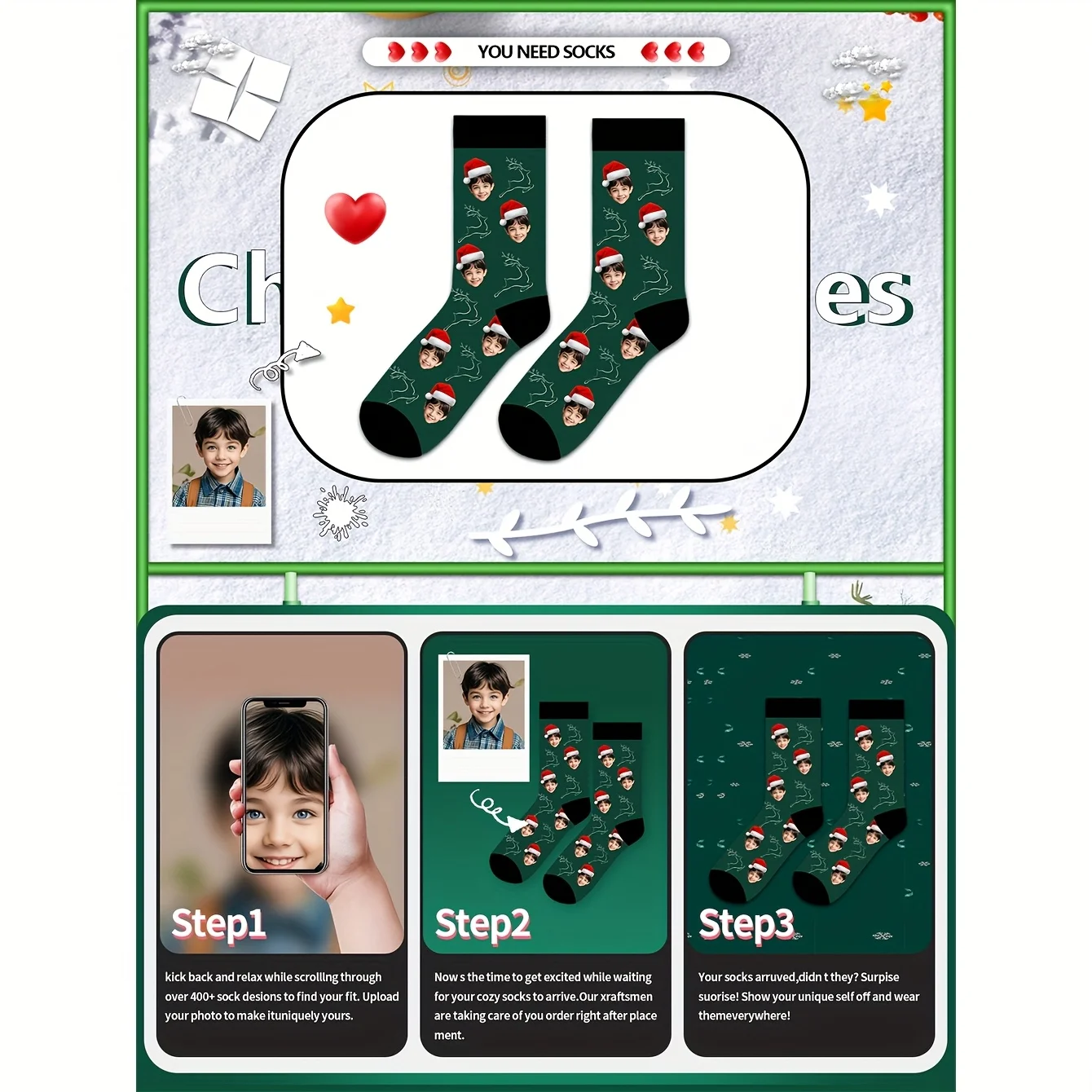 1 pair (single and double packaging) personalized photo couple customized socks-socks with customizable head, printed with your