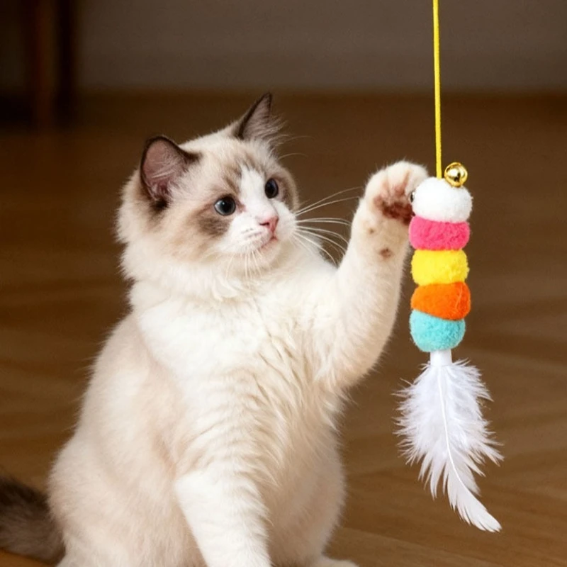 Electric Cat Toy with 2 Ropes Auto Swing Feather Toy Interactive Kitten Toy For Self Playing  Caterpillar Interactive Cat Toys