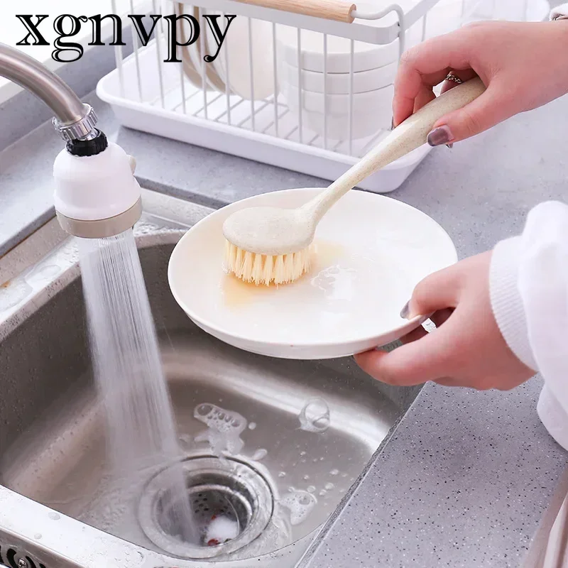 xgnvpy Long Handle Cleaning Brush Pan Pot Brush Sink Dish Bowl Washing Tool Multifunctional Stain Remover Kitchenware Scrubber