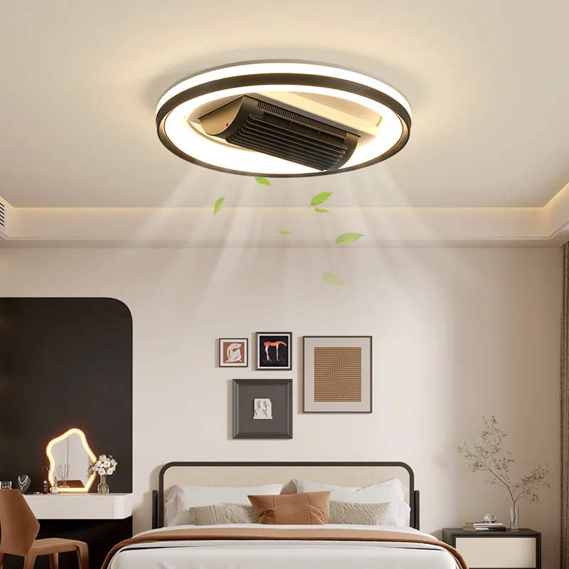 Modern Round Ceiling Fan With Light For Bedroom Study Living Room 48CM Minimalist Bladeless Ceiling Fans With Lights And Remote