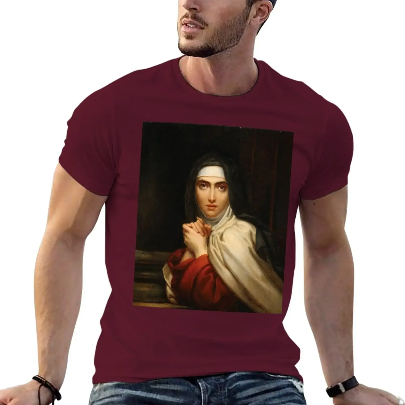 Men's t shirts harajuku graphic men clothing summer cotton funny tee top Saint Teresa Of Avila Painting T-Shirt oversized Blouse