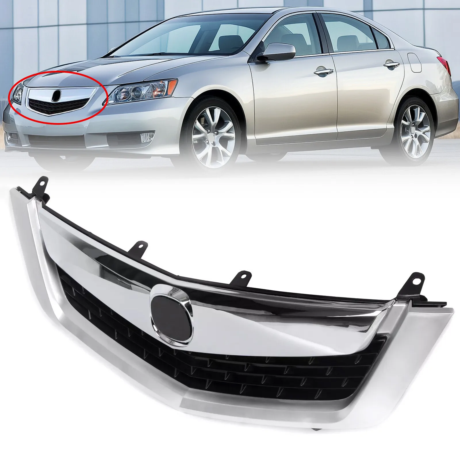 

For 2009 2010 Acura TSX Front Upper Grille Black Mesh Chrome Molding Cover