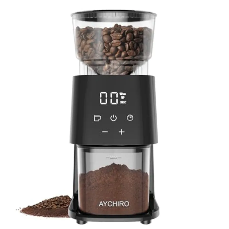 

Electric Adjustable Burr Coffee Grinder with 30 Settings Touchscreen Control 2-12 Cup Capacity Stainless Steel Housing Black Fi
