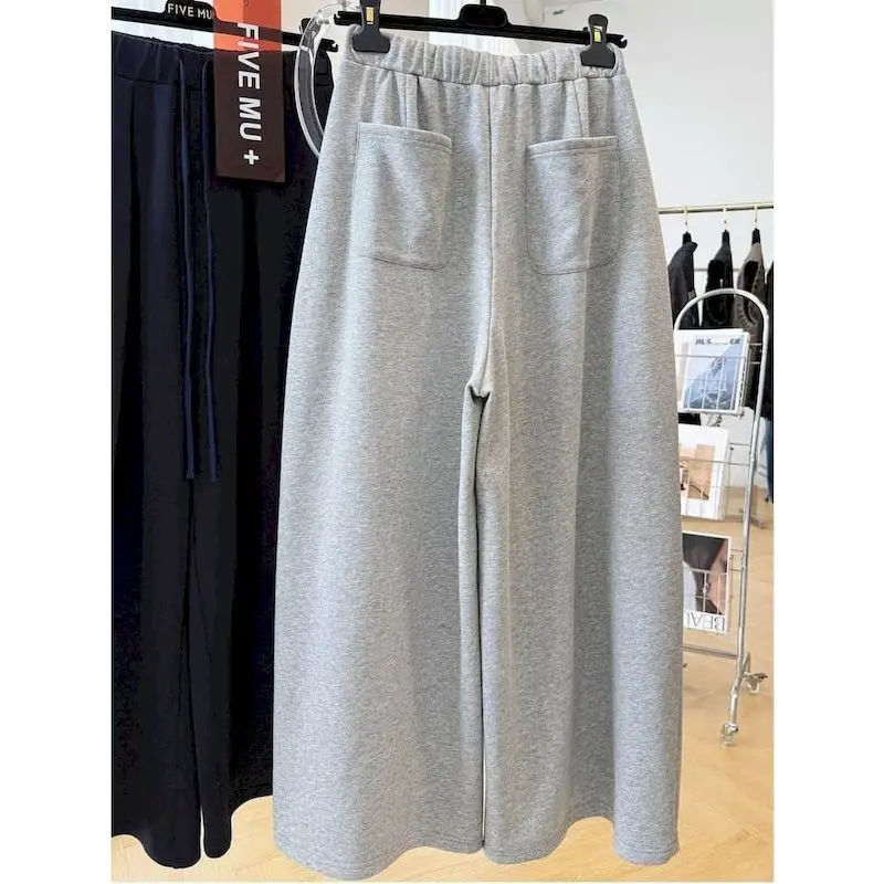 ワイドレッグパンツ女性用ソリッドヴィンテージ原宿韓国スタイル弾性ウエストズボン女性服ルーズカジュアルだぶだぶのスウェットパンツ