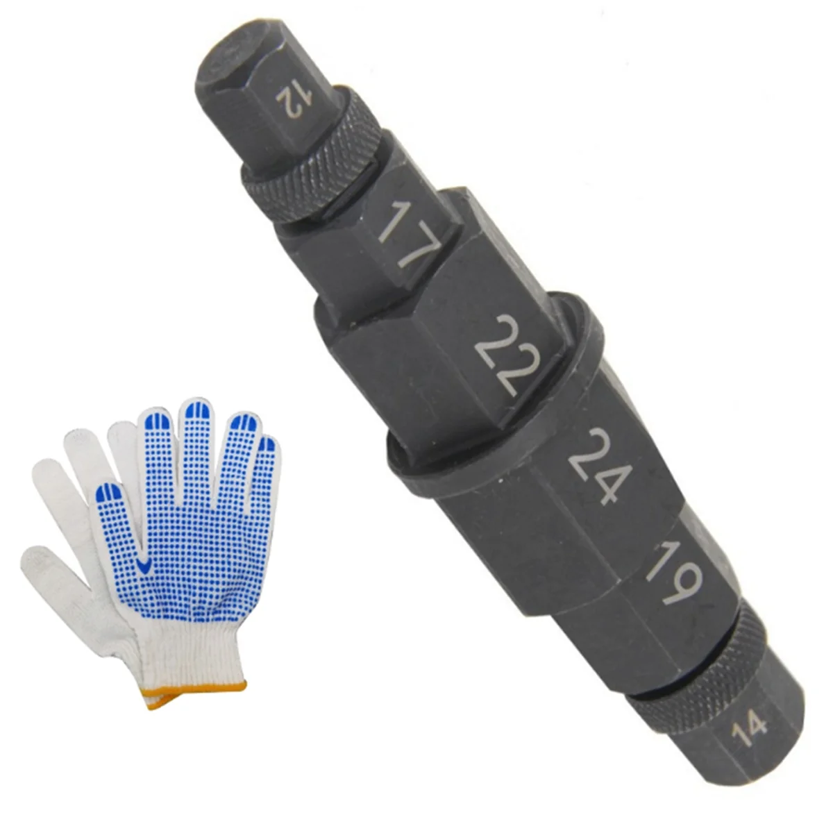 NOCM Motorcycles Hex Axle Tool Steady Hex Bit Socket Set Black Spindle Socket Adapter Tool 12/14/17/19/22/24mm with Gloves
