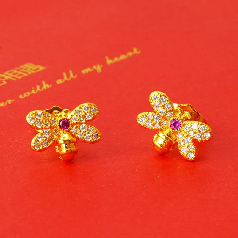 

14k Gold Color Bee Shape Earrings Fashion Exquisite Stud Earrings for Girlfriend Earrings Fine Jewelry 2023 Gifts