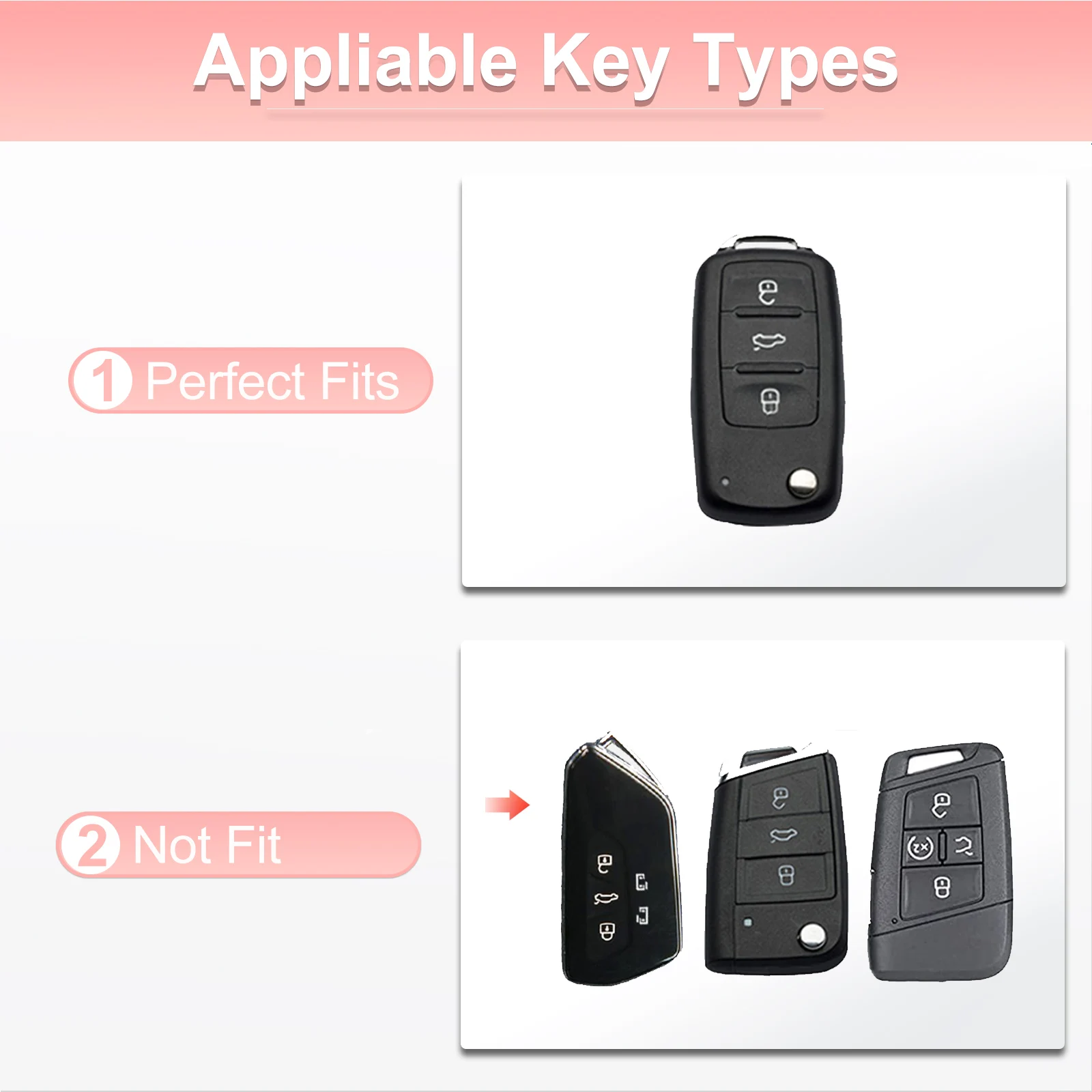 for VW Volkswagen Key Fob Cover with Keychain, Pink Soft TPU Key Case Protection Fit for Jetta Golf Polo MK6 Passat Tiguan Beetl