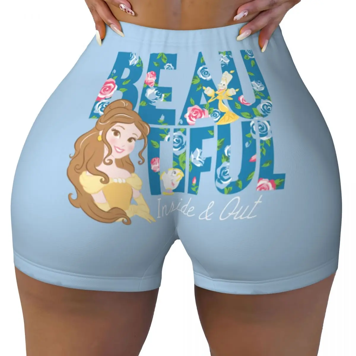 Custom Beauty And The Beast Belle Beautfiul Inside & Out Volleyball Biker Workout Shorts Women Gym Athletic Yoga Shorts