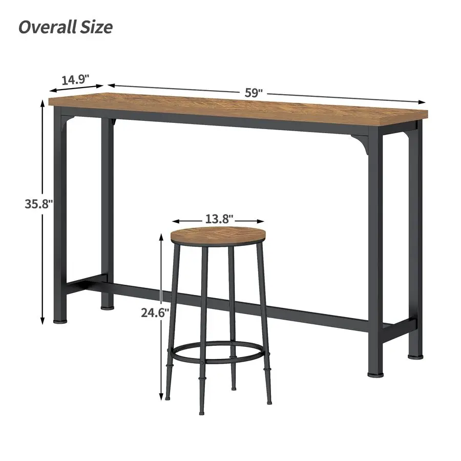 Bar Table Set for 3, 4 Piece Console Table with 3 Stools, Counter Height Sofa Table Set with 3 Chairs for Breakfast Nook, Living