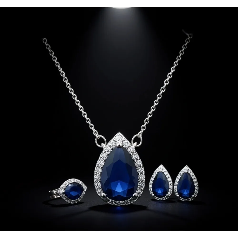 Conjunto de Joyería Nupcial de Plata de Ley con Cristales en Forma de Lágrima, Collar y Pendientes con Colgante en Forma de Pera Verde Esmeralda, Regalo de Boda