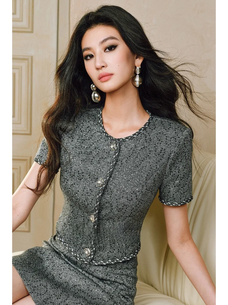 

Wangxo Luxury Sequin Embroidery Slim Fit Short Top And Wrap around Skirt Set Elegant Summer Fashion Two Piece Suit