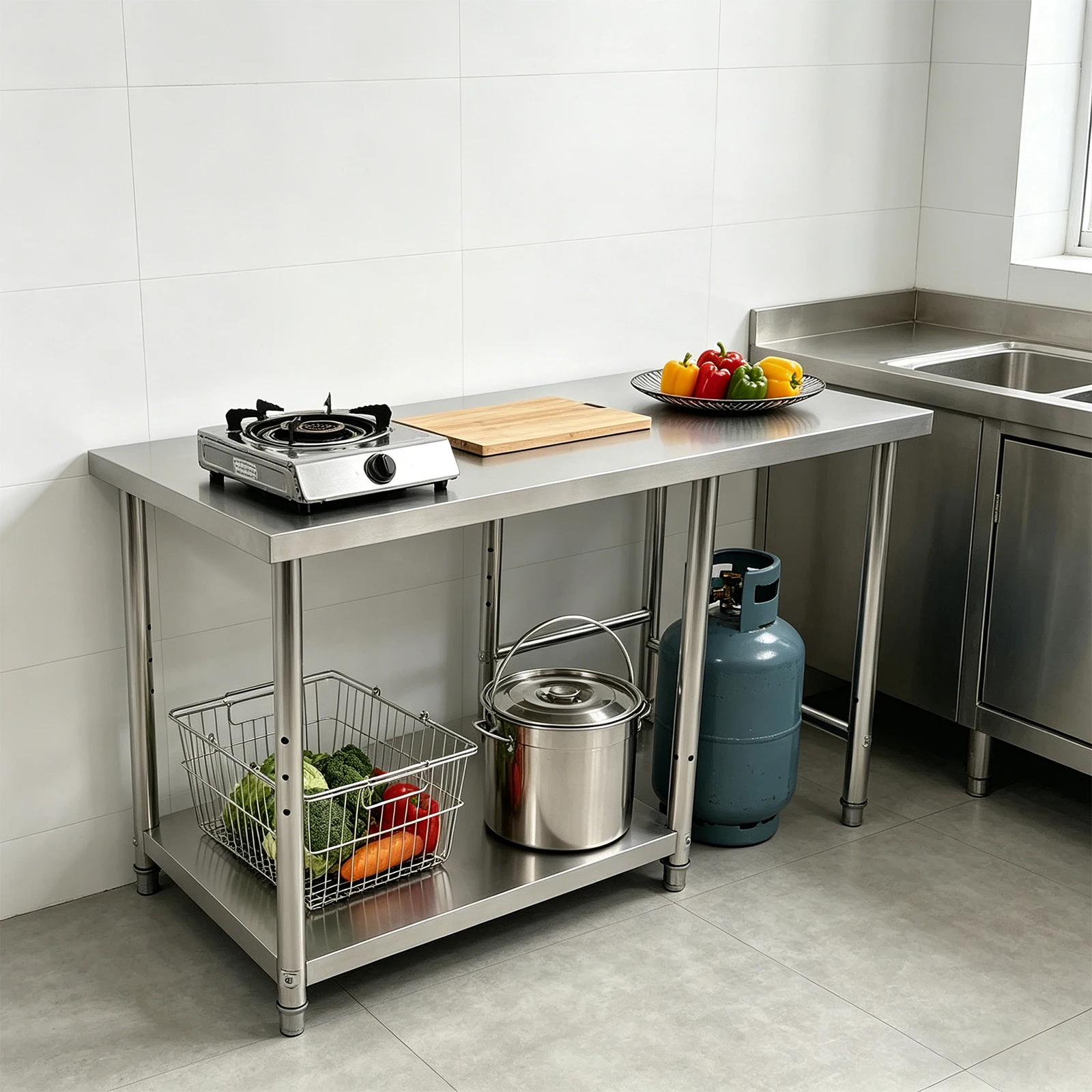 

Stainless Steel Work Table, Prep Table with Lower Shelf, Heavy Duty Commercial Kitchen Workstation for Home Restaurant