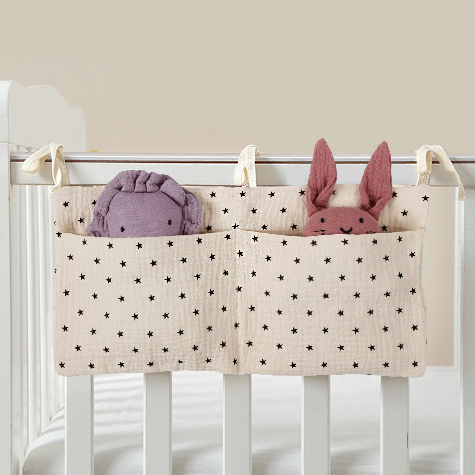 Baby Crib Storage Bag Cotton Muslin Stroller Hanging Mulitifunction Toddler Diaper Nursery Bed Storage Organizer