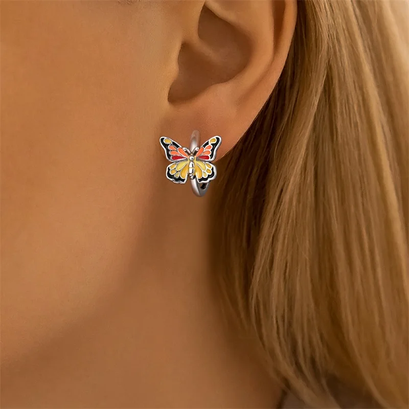 Women's Sweet 925 Sterling Silver Ladybug Butterfly Dragonfly Iris Flower Design Earrings Fit Wedding Parties Exquisite Jewelry