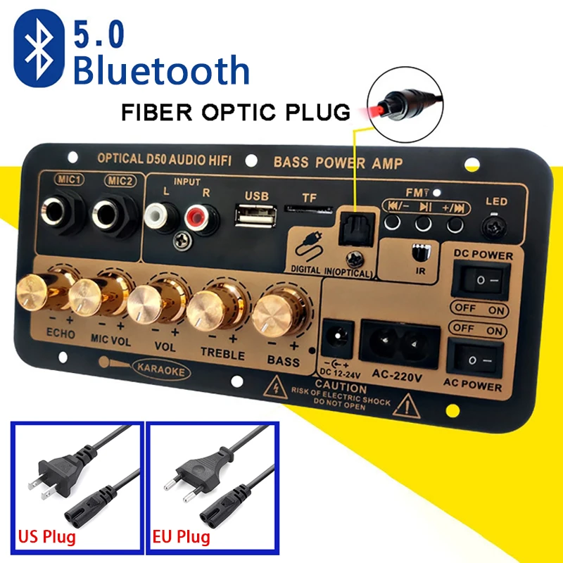 

100W High Power Car Bluetooth Digital Power Amplifier Board with Fiber Optic Input (US/EU Plug)