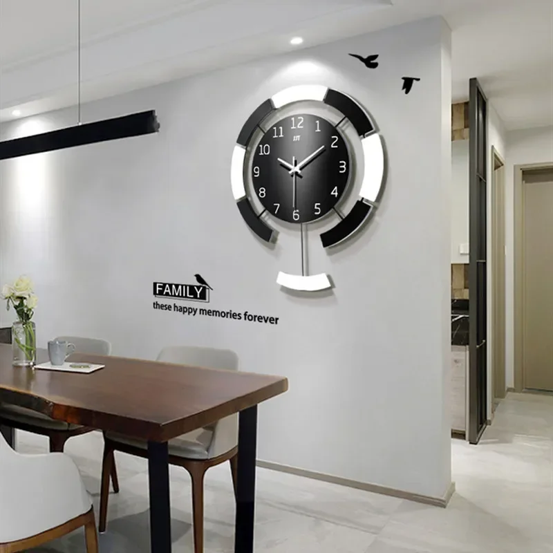 Large Nordic Swinging Wall Clock, Modern Design, Wood, Living Room, Wall Watch, Horologe, Silent, Home Decor, Hanging Clocks,