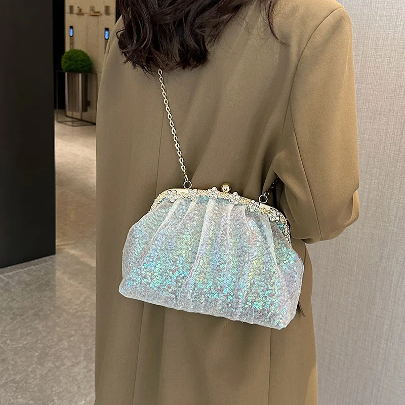 2023 New Designer Women Sequins Chic Crossbody Bags Wedding Evening Clutch Lady Chain Shoulder Bags Glitter Handbags And Purses