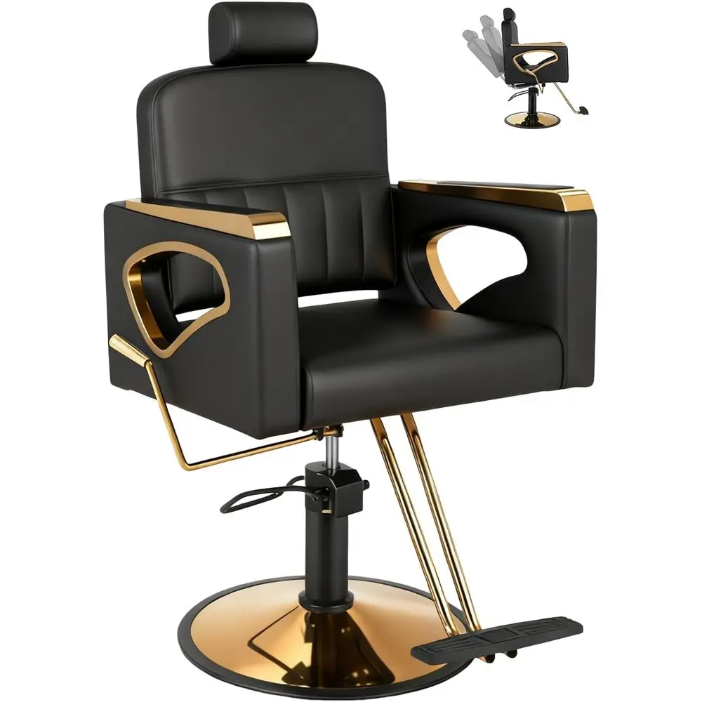 

Heavy Duty Hair Barber Chair with Headrest, Reclining Stylist Chair for Hair Braiding, Extensions, Tattooing, 360 Swivel Beauty