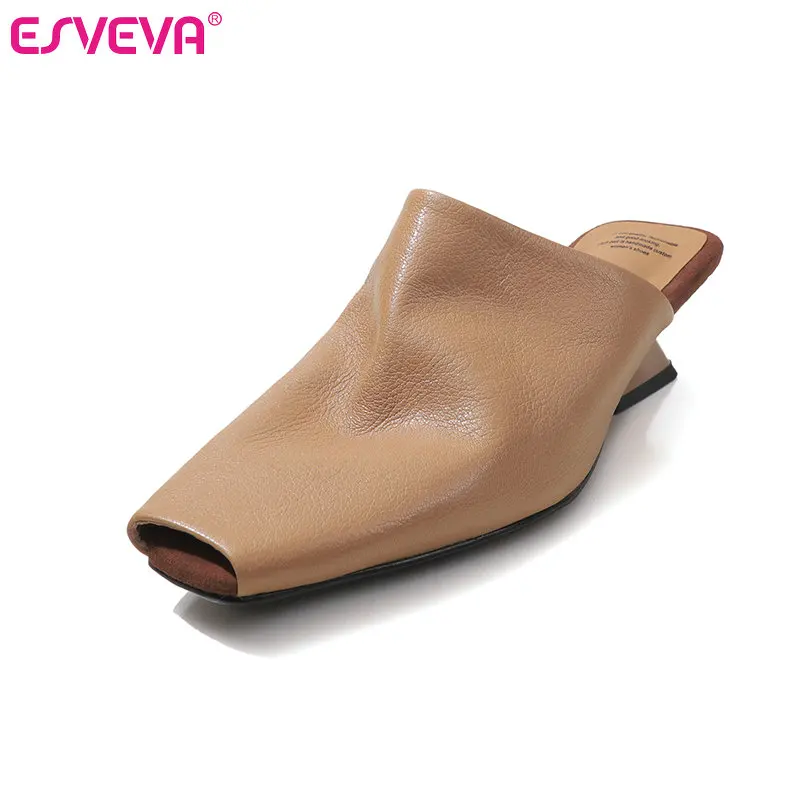 ESVEVA 2026 Fashion Sheepskin Leather Women Pumps Shoes Slingback News Spring Casual Mules Shoes Peep-toe Round Toe Ladies 34-43