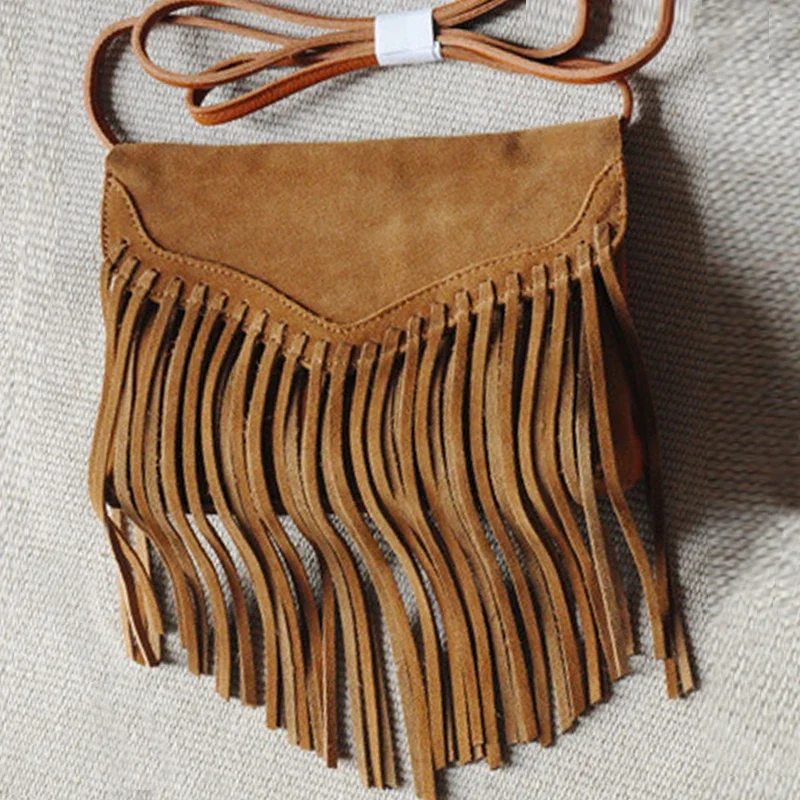 TEELYNN Boho brązowy Fringe woreczek dla kobiet w stylu Vintage matowe prawdziwej skóry Crossbody Hippie Gypsy wysokiej jakości torby z frędzlami