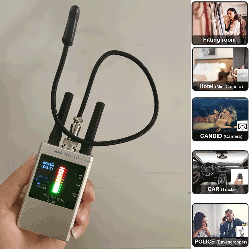 

Professional Wireless RF Signal Detector Bug GSM GPS Tracker Mini Camera Finder Camera IR Scanning AI Standby Automatic Detects