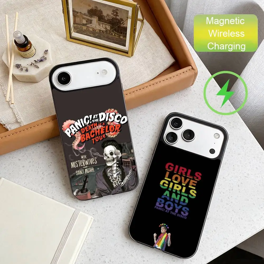 

Чехол для телефона с изображением группы P-Panic at the Disco для iPhone 17, 16, 15, 14, 13, 12, 11 Max, черный, с поддержкой беспроводной зарядки, защитный чехол