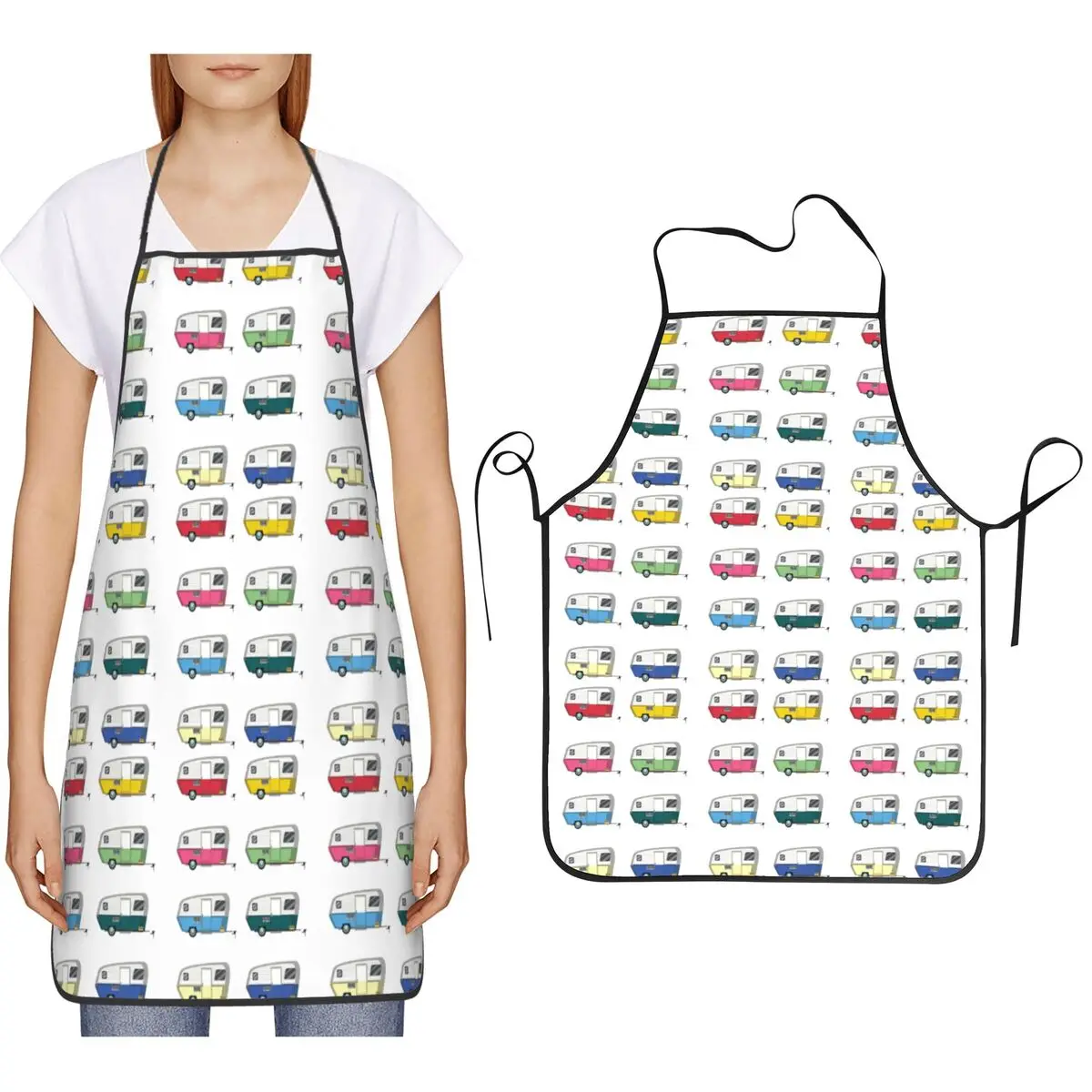 Colourful Vintage Eriba Puck Caravan Daisy Aprons Chef Cooking Baking Tablier Bib Kitchen Cleaning Pinafore for Women Men
