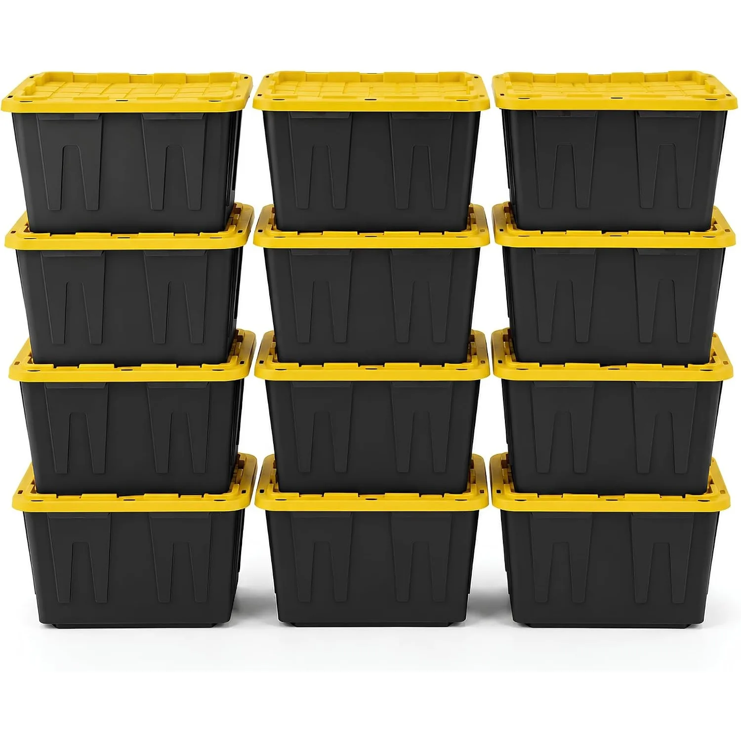 12-Pack Heavy Duty Storage Totes with Lids, 27 Gallon - Stackable Plastic Storage Bins, Industrial Organizer Containers for Garage, Closet, Basement, Office, Moving & Outdoor Storage