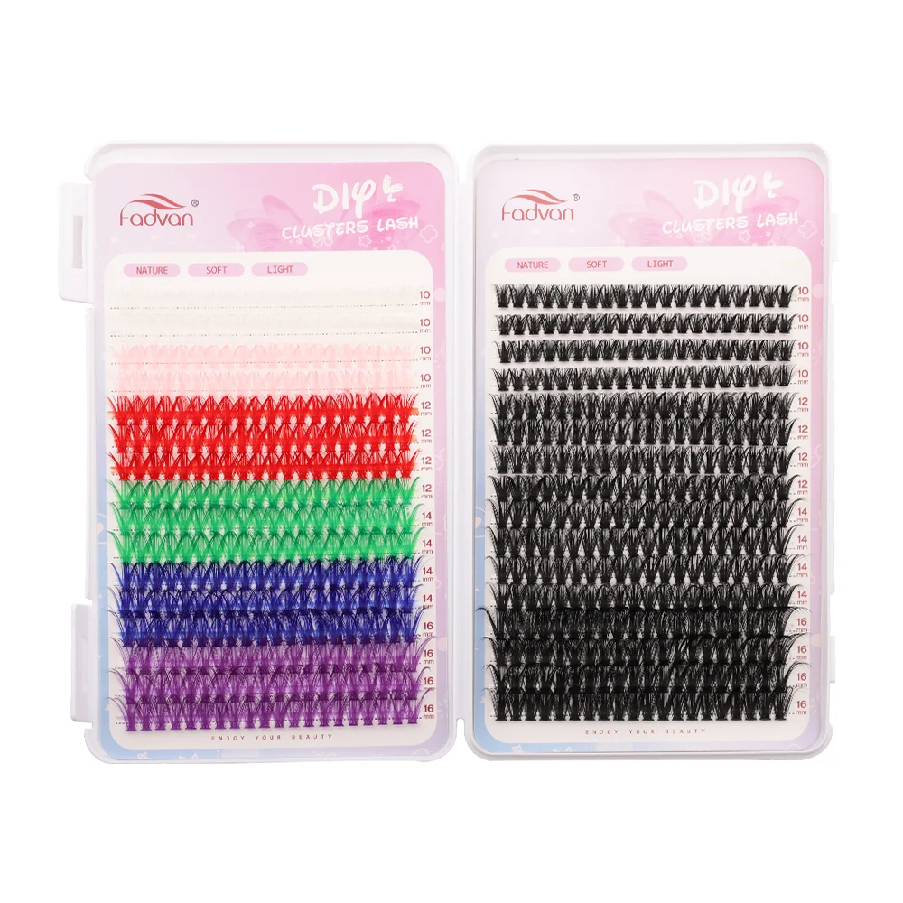 640PCS Fadvan  DIY Cluster Lashes Mix Colored Individual Lashes Colored Cluster