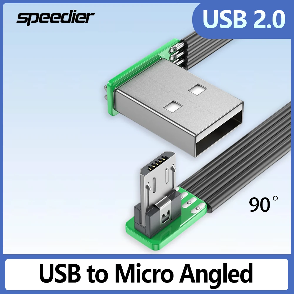 

USB To Micro USB Flat Silicone Soft Cable Bluetooth Earphones 90 Degrees Android Phone Data Up Down Left Right Bending 0.1m-2m