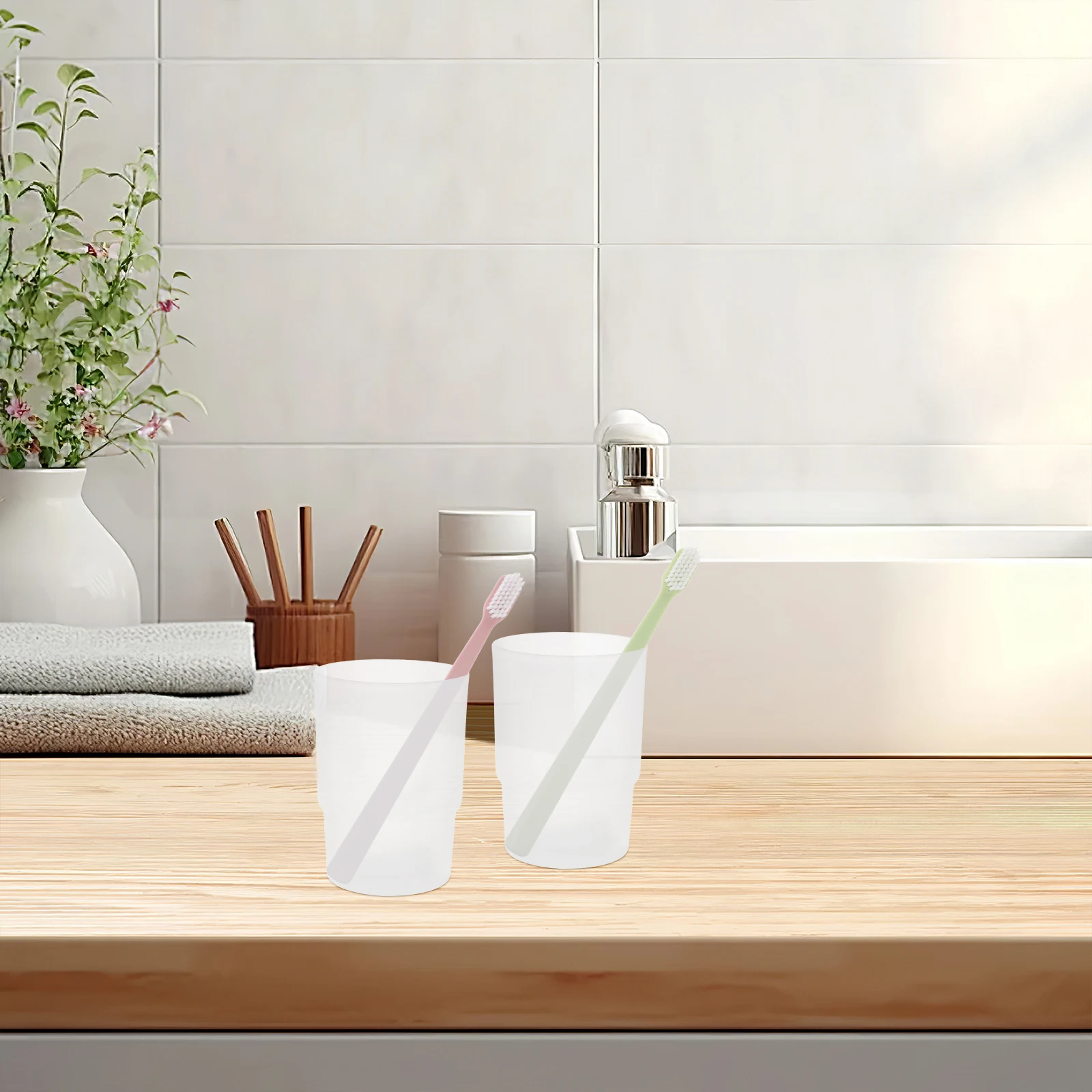 Taza de viaje de vidrio esmerilado, suministros de baño, soporte para pasta de dientes, soportes para cepillos, 2 uds.