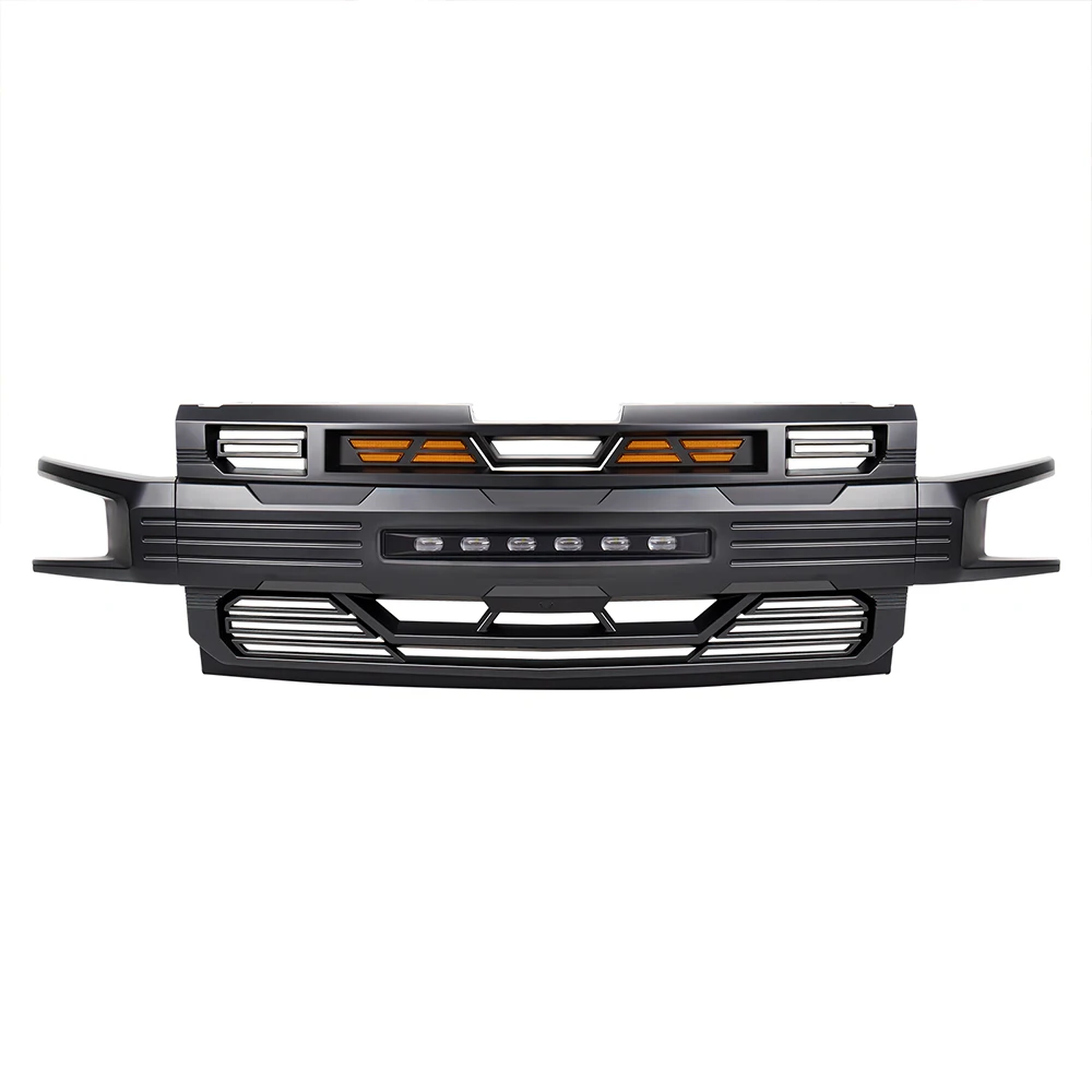 For 2019 2020 2021 Silverado 1500 Matte Black Car Grills Front Armor Grille Bumper Grill With Off-Road & Amber Lights