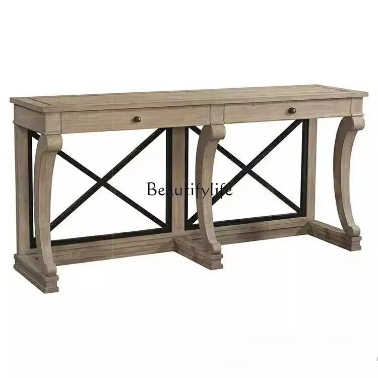 

05-ls 18Neoclassical Solid Wood Vintage Desk American Country Simple Double European Style Villa Office Desk